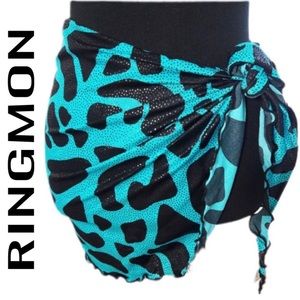 Ringmon Womens Size Medium Blue Black Multicolor Sarong Waist Cover up